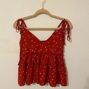 Red Heart Print Sleeveless Top